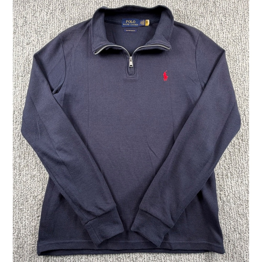 Polo Ralph Lauren Quarter Zip Mens Small Navy Blue Waffle Knit Custom Slim Fit